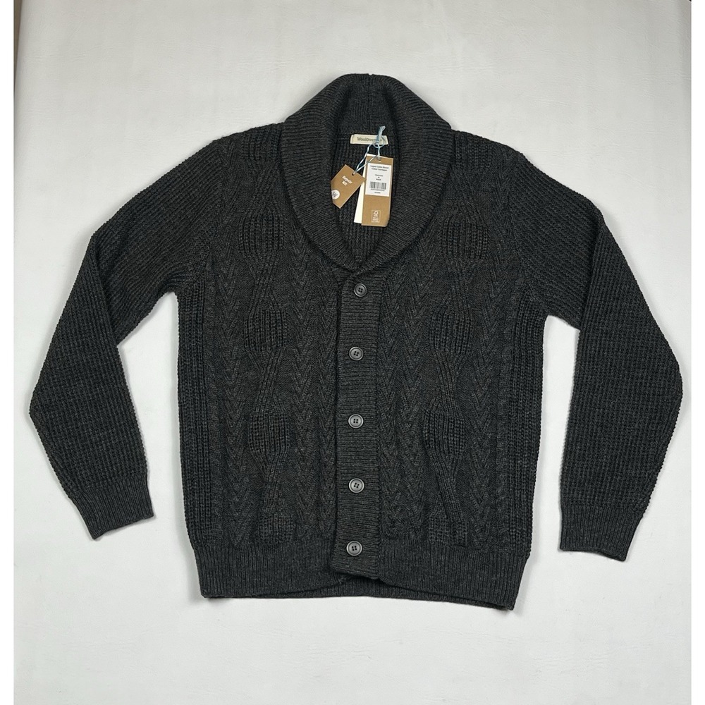 WoolOvers Logan Cable Knit Shawl Collar Cardigan Mens Medium Gray Wool Sweater